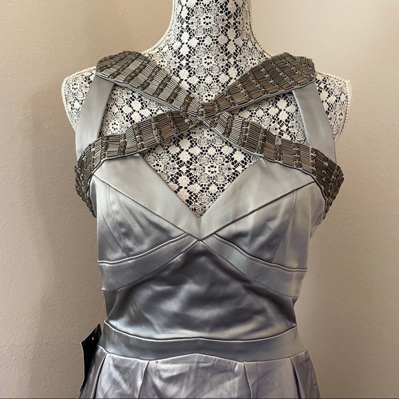 NWT Bebe Geo Cutout Silver Embellished Dress M - Picture 2 of 11